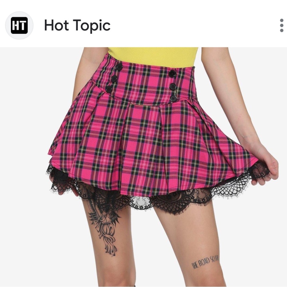 Hot Topic Plaid Pink Tartan Lace A Line Academia School Preppy Skirt- 1x